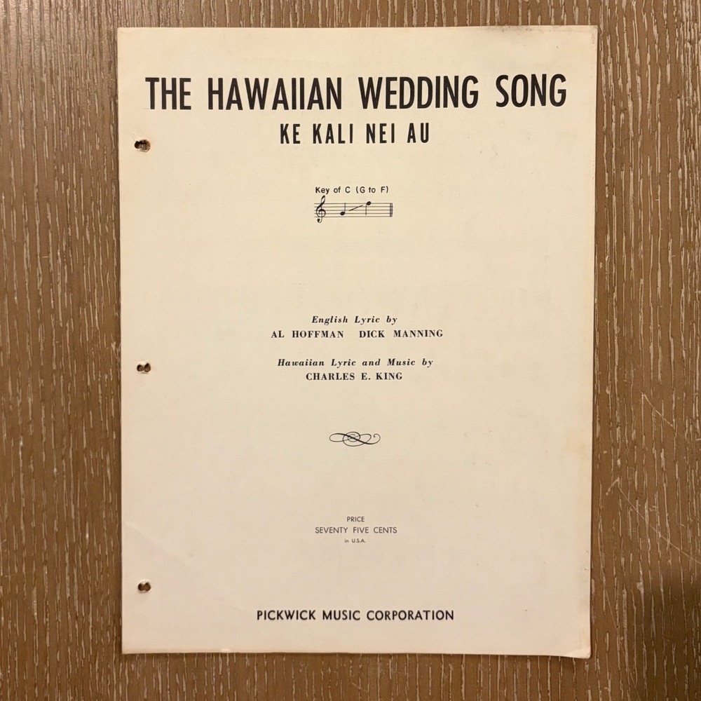 Vintage Hawaiian Wedding Song Ke Kali Nei Au Sheet Music Charles E King Pickwick